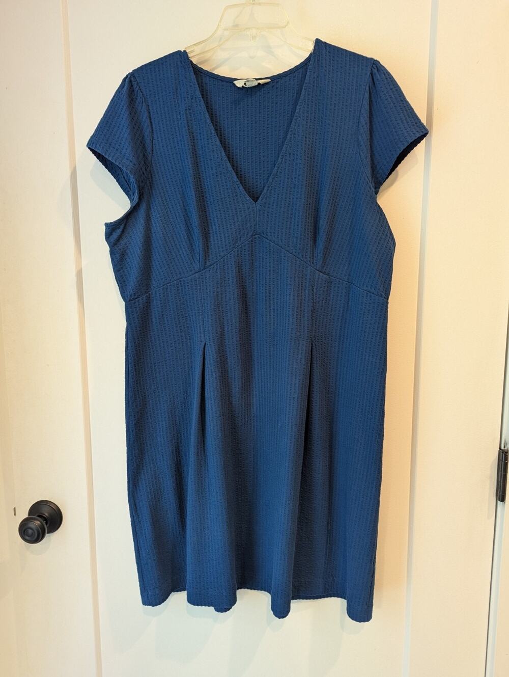 Boden Ladies 16/18R Cobalt Blue Cap Sleeve Knee Length Dress Seeksucker Babydoll